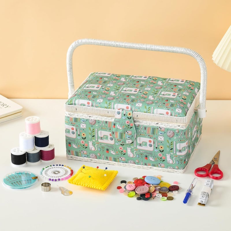 FOPUGT Sewing Basket - Sewing Box for Sewing Supplies, Sewing Organizer Box Sewing Kit Storage Christmas Gift for Sewing Enthusiast (Cyan) - Image 4